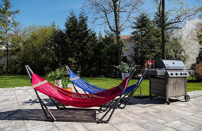Best Home Fashion Hammock with Collapsible Steel Stand & Carrying Case, Portable & Adjustable, Perfect for Camping Beach Summer Patio, EZ Daze Foldable Hammock with Stand - Navy