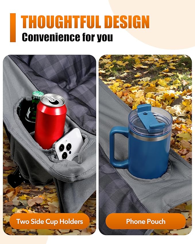 2 Pack Oversized XL Camping Chair for Adults, Heavy Duty Padded Folding Camp Chairs with Cup Holder, Supports 500lbs, Large Outdoor Widen Comfy Lawn Chairs for Tailgating Sports Beach Yard