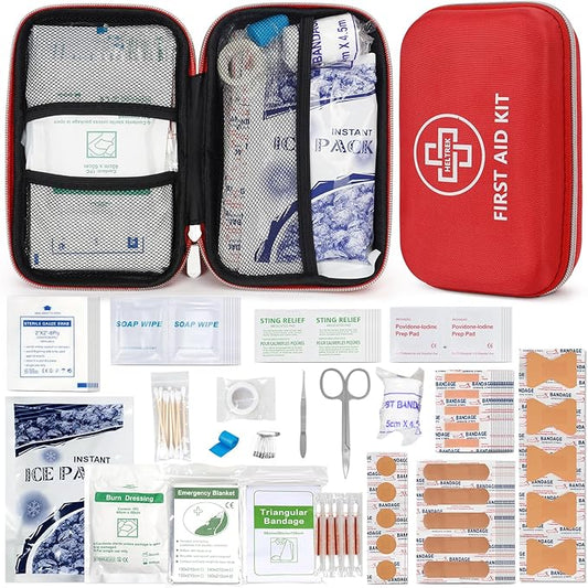 First Aid Kit for Car, 298 Piece Hard Shell Eva Emergency Kits for Travel, Camping, Hiking, Home, Office, Businesses & Outdoor Small Portable Medical Essential Sets, Red