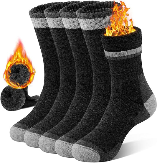 UUMIAER Merino Wool Socks for Men Hiking Thermal Warm Winter Crew Socks Thick Cushion Moisture Wicking Socks 5 Pairs