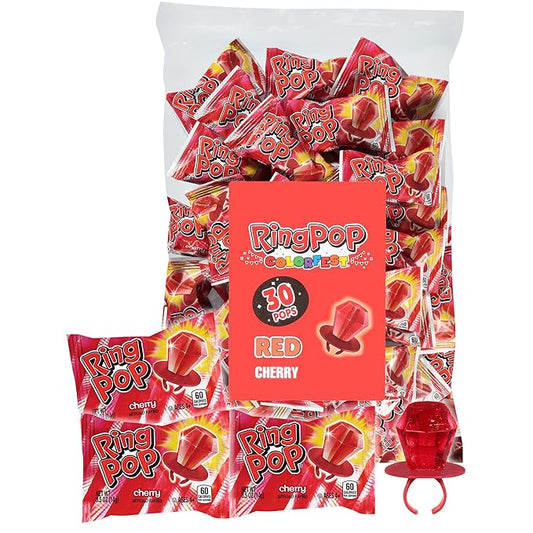 Ring Pop Red Halloween Candy Lollipops, 30 Ct Bulk Individually Wrapped in Red Cherry Flavor, Full Size, Fun Hard Candy For Birthday, Party Favors, Trick or Treat, Halloween Bowls, Gifts For Kids