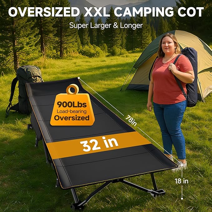 ABORON 2pack Folding Camping Cot for Adults, Portable 1200D Double Layer Oxford Sleeping Camp Cot, with Mattress, Carry Bag, Cot Bed for Tent Office, Support 500lbs