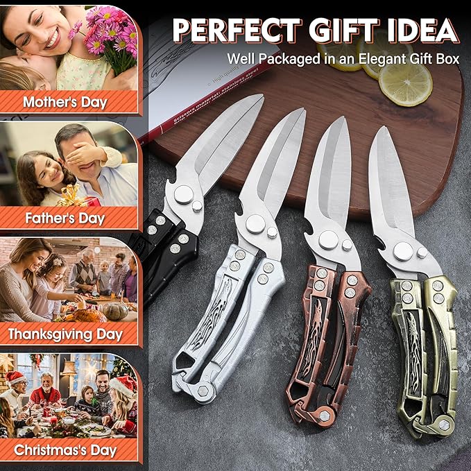 Dream Reach Kitchen Poultry Shears - Heavy Duty Detachable Cooking Scissors for Cutting Chicken, Meat Kitchen Black Food Scissors with Serrated Edge Thanksgiving