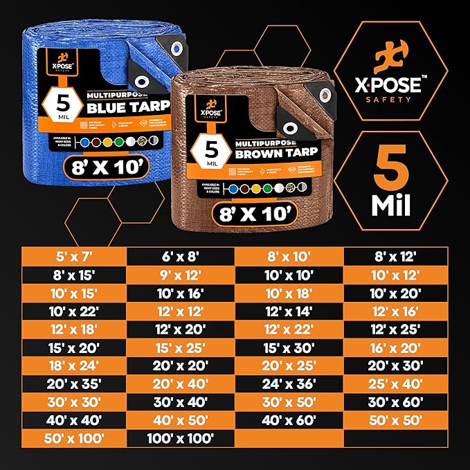 Better Blue Poly Tarp 30' x 60' - Multipurpose Protective Cover - Lightweight, Durable, Waterproof, Weather Proof - 5 Mil Thick Polyethylene - by Xpose Safety