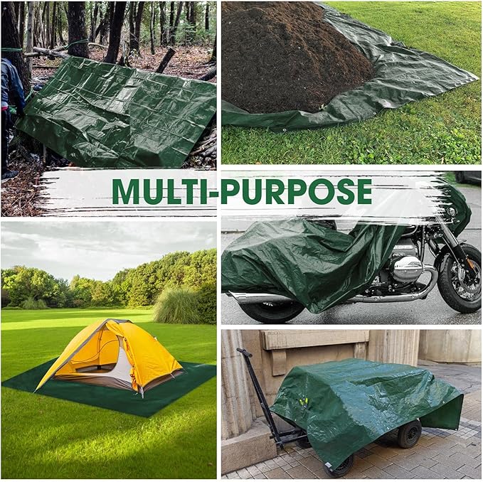 Heavy Duty Double-Sided Waterproof Poly Tarp 15x15 Feet 8mil Thick Polyethylene Tarps, Perfect for Outdoor Use, Plastic Cover & Mat for Tent Camping Storage Boat Bikes Vehicles