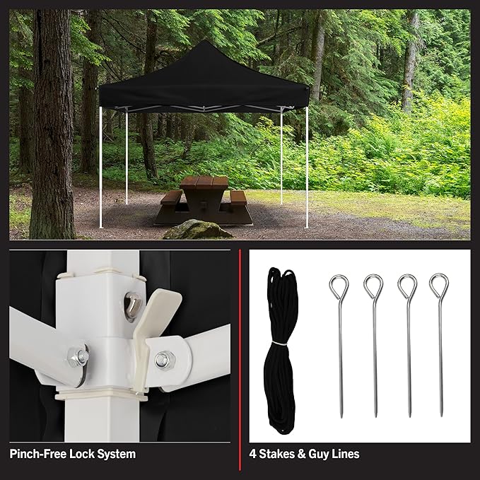 Pop Up Canopy - 10x10 ft Canopy Tent - UPF30 Beach Tent Sun Shelter - Adjustable Height EZ Up Canopy with Bag - Tents for Parties by Stalwart (Black)