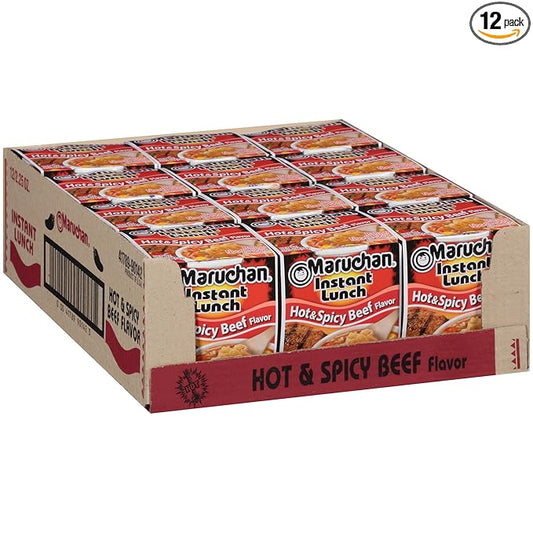 Maruchan Instant Lunch Hot & Spicy Beef, Ramen Noodle Soup, Microwaveable Meal, 2.25 Oz, 12 Count