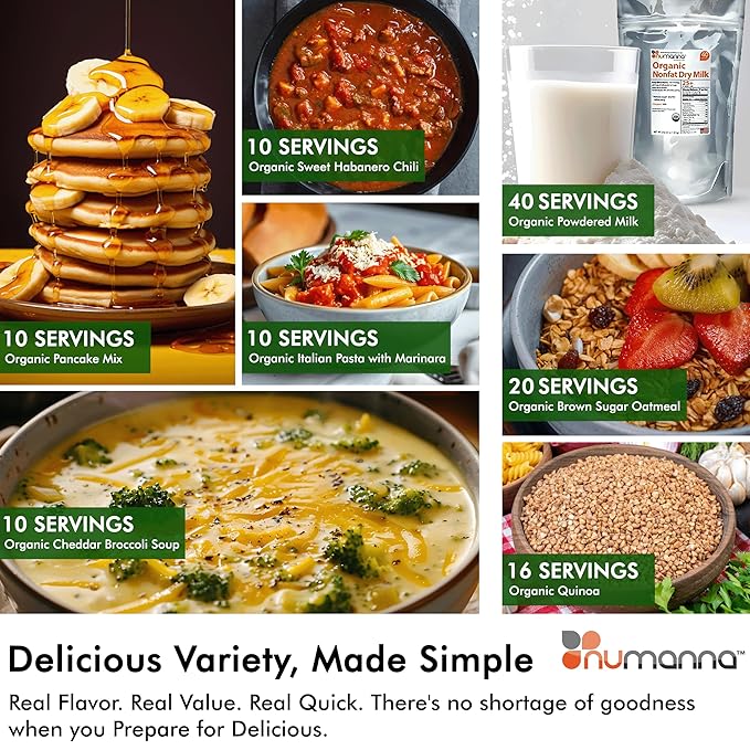 Numanna Organic Family Pack Bucket 162 Servings | USDA Organic, CCOF Certified | 1-Month Meal Kit | Ready-to-Eat Survival Meals | 25-Year Shelf Life | USA Made | Ideal for Daily Use & Emergency Prep