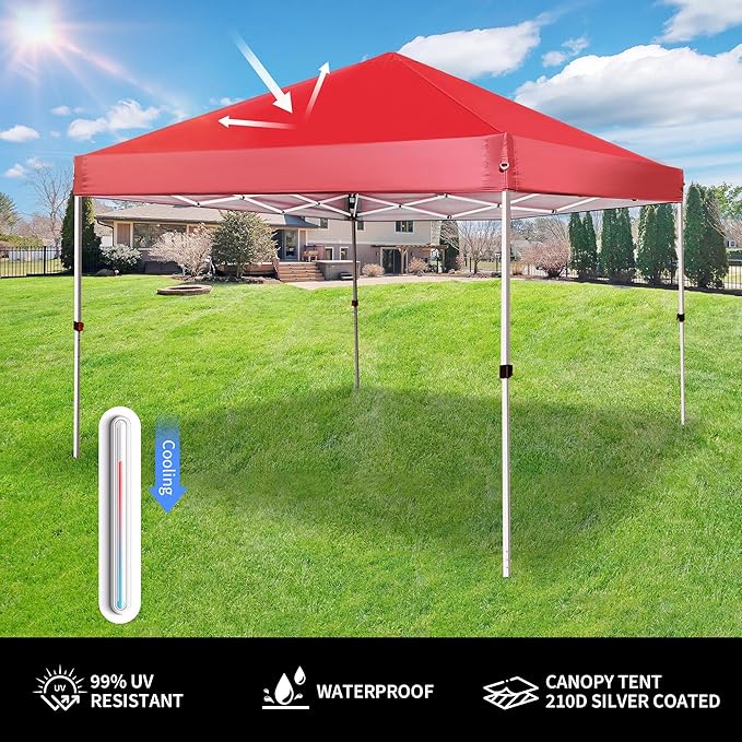 Pop Up Canopy 8X8 FT,Portable Sun Instant Shelter w/Backpack Bag,Waterproof,Adjustable Straight Leg Heights Canopies,Outdoor Tents for Parties,Camping,Commercial Event,Red