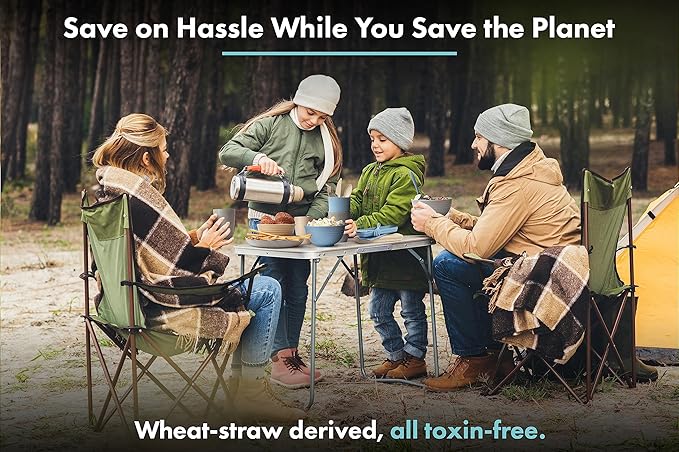 FOODLE Wheat Straw Dinnerware Set - BPA Free & Safety Certified - Microwave & Dishwasher Safe - Perfect for Kids, College Dorm, Picnic, Camper, RV Dishes - Camping Plates Cups and Bowls Set - For 6