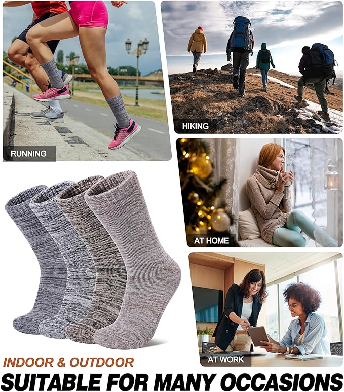 LANLEO Merino Wool Hiking Socks for Women Men Thermal Extra Thick Winter Warm Comfy Cushioning Crew Boot Socks 4 Pairs