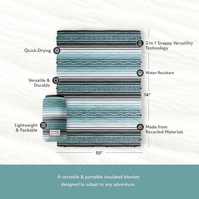 Nomadix Puffer Blanket – Water-Resistant, Eco-Friendly Insulated Blanket with Snaps for Camping, Beach, and Travel, Made from Recycled Materials
