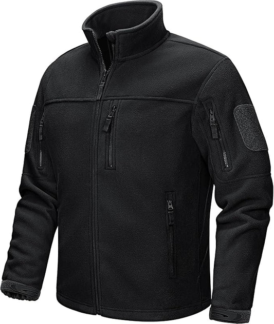 CRYSULLY Men's Fleece Jacket Tactical Full-Zip Winter Coat Jackets Multi Pockets