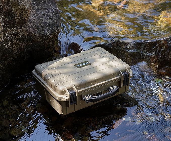 MEIJIA Portable IP67 Waterproof Protective Case, Hard Camera Case with customizable foam, Perfectly Protection of Camera, Drones, Pistols,Lens, Equipments, 18.5 x14.06x6.93inches(Desert Tan)