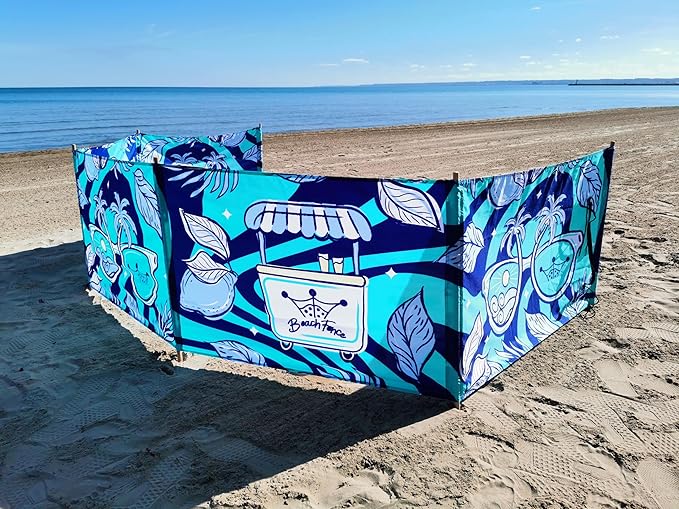 Premium 20 ft Beach Windscreen, Privacy Screen, Wind Blocker Free Rubber Mallet and Carry Bag Included (Cool Lemons)