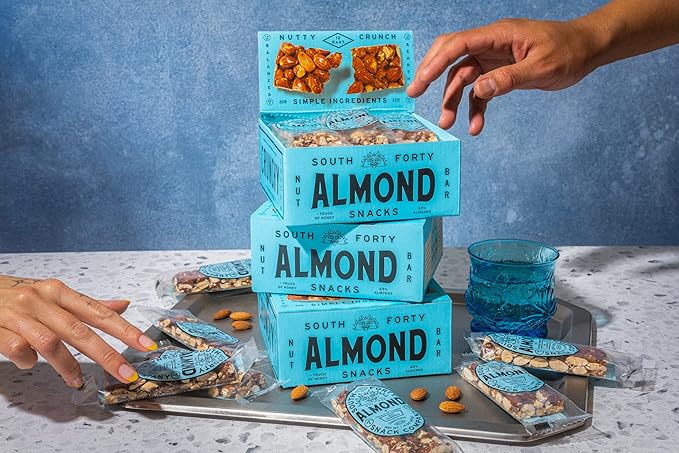 South 40 Snacks Crunchy Almond Bar, Just 4 Ingredients, Touch of Honey (40g Bar, Pack of 12)