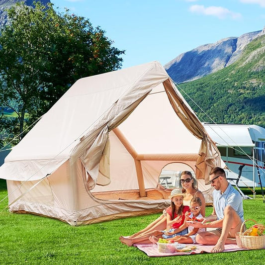 Inflatable Tents for Camping, Portable 4-6 Person Camping Tent with Pump, Easy Setup Waterproof Outdoor Blow Up Tent, 12 Mesh Window, Backpacking Tent for Family Camping Hiking Parties, Double Layer