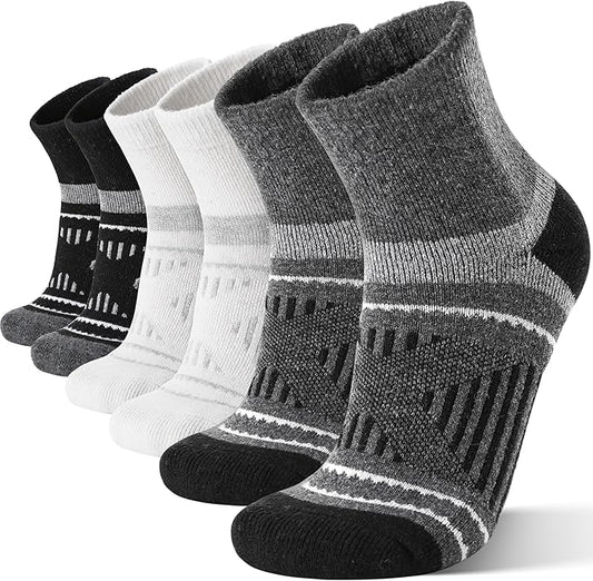 EBMORE 6 Pairs Merino Wool Ankle Hiking Running Socks Compression Support Thick Cushion No Show Socks for Men Women