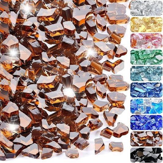 20 Pounds Fire Glass 1/2 Inch High Reflective Tempered Firepit Glass Rocks for Fireplace, Fire Pit Table, Fire Bowl and Landscaping (Amber)