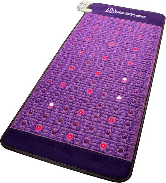 MediCrystal Far Infrared Amethyst Mat - Natural Agates + Photon Red Lights - FDA Registered Manufacturer - Negative Ion - FIR Heating Pad (Single 75”L x 39”W)