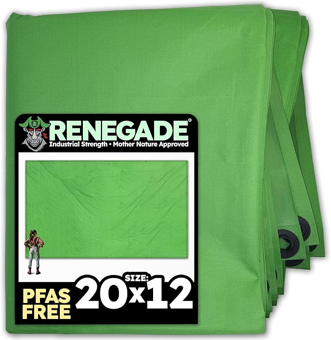 RENEGADE Industrial Tarp 20x12 ft Green – Heavy Duty, Waterproof, UV-Resistant, PFAS-Free – Oversized Tarp for Construction, Landscaping, Farm Equipment & Weather Protection