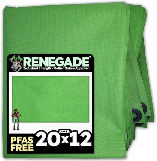 RENEGADE Industrial Tarp 20x12 ft Green – Heavy Duty, Waterproof, UV-Resistant, PFAS-Free – Oversized Tarp for Construction, Landscaping, Farm Equipment & Weather Protection