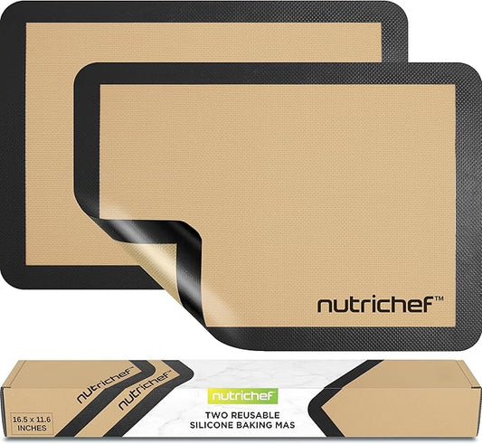 Silicone Baking Mats | 2 Non-stick Food-Grade Reusable Silicone Mats | Perfect for Half Baking Pans 16.5 x 11.6 IN | Oven-Safe Up to 480 Degrees F | Safe for Ovens, Freezers, & Dishwashers (Black)