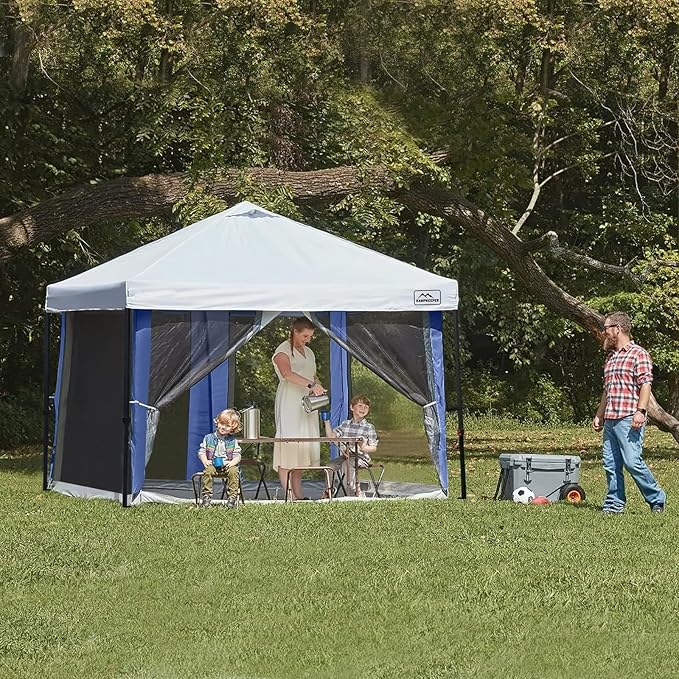 Canopy Universal Mosquito Netting Tent, Converts 10'x10' Canopy Gazebo into Camping Inner Tent, Screen House with Full PE Floors for Patio, Outdoor, Garden（TOP & Frame NOT Included） Navy Blue