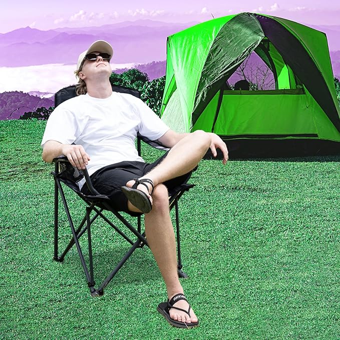 SUNNYFEEL Oversized Folding Camping Chair 800 LBS Heavy Duty for Big Tall People Red Padded Portable Collapsible Chairs with Armrest Cup Holder & Pocket for Outdoor Travel Picnic Camp Sports