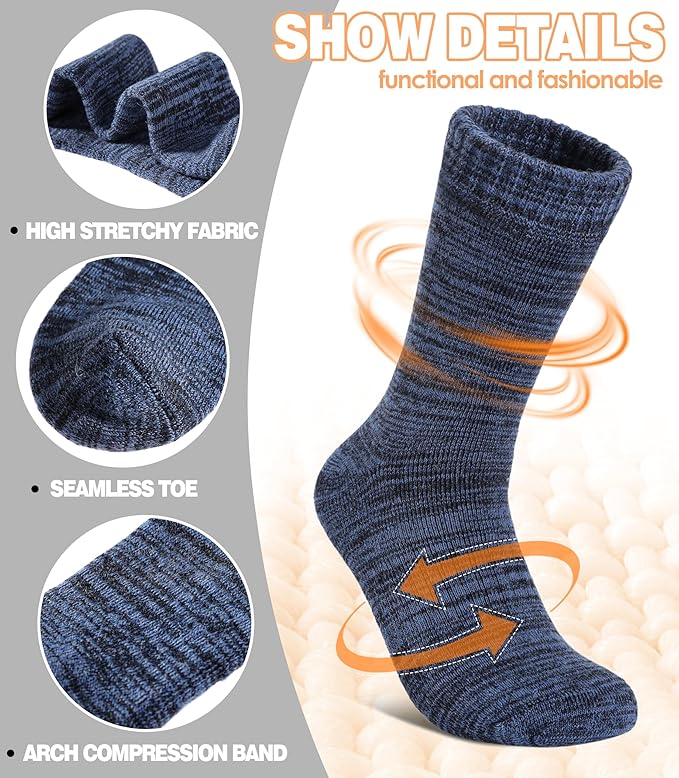 LANLEO Merino Wool Hiking Socks for Women Men Thermal Extra Thick Winter Warm Comfy Cushioning Crew Boot Socks 4 Pairs