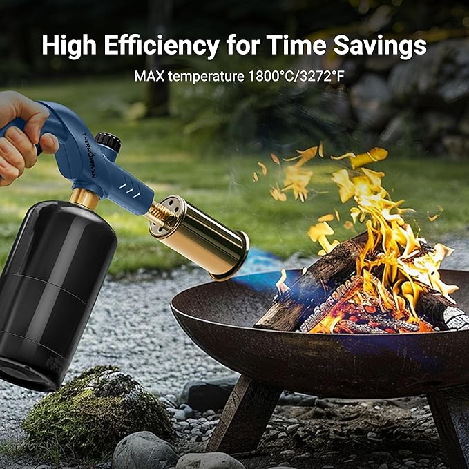Powerful Propane Torch, Kitchen Cooking Torch, Culinary Torch Lighter, Adjustable Blow Torch for Sous Vide Searing Steak, BBQ, Campfire Charcoal Starter, Blue (Propane Tank Not Included)