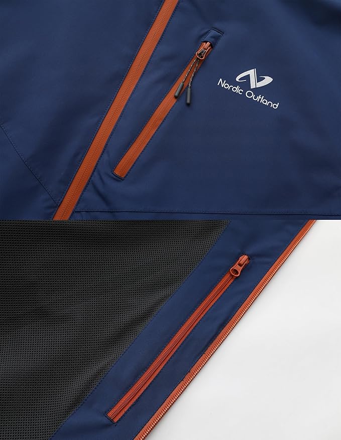 Rain Jacket Men,Waterproof Breathable Long Raincoat with Hood Mesh Lining,Windbreaker for outdoor activities