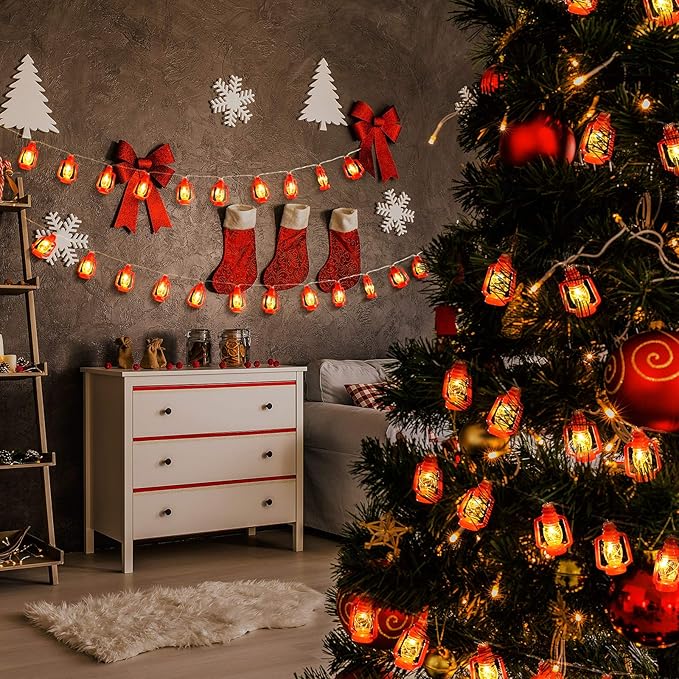 AceList 30 LED Red Lantern String Lights for Bedroom Patio Garden Holiday Home Indoor Decorations, Mini Kerosene Lights String (Warm White Light)
