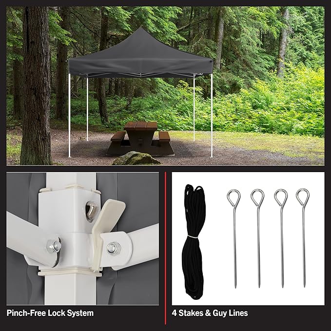 Pop Up Canopy - 10x10 ft Canopy Tent - UPF30 Beach Tent Sun Shelter - Adjustable Height EZ Up Canopy with Bag - Tents for Parties by Stalwart (Gray)