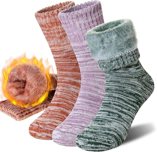 Women Heated Socks Ski Winter Thermal Hiking Snowboarding Thick Boot Insulated Socks 3 Pairs