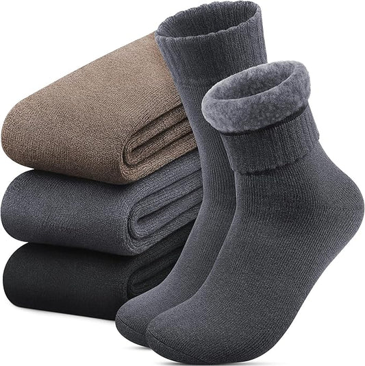 Reamphy 3 Pairs Thermal Socks for Men 6-13, Thick Warm Winter Outdoors Hiking Socks Mens