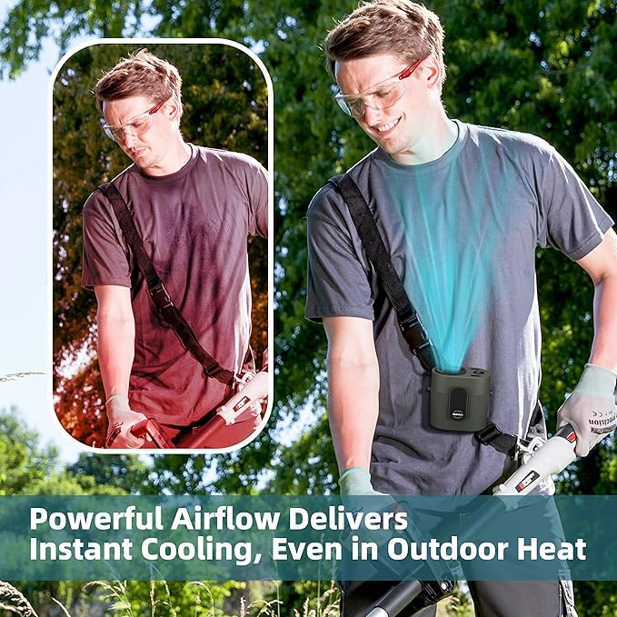 CIVPOWER Portable Waist Clip Fan: 20000 RPM Turbo Cooling - Rechargeable 8000 mAh Battery and LED Display - 5 Speed Belt Fan on Shirt for Outdoor/Jobsite/Camping/Travel (Green)