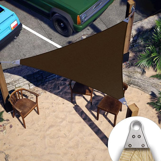 ColourTree 32' x 32' x 32' Brown Triangle Super Ring Sun Shade Sail Canopy Structure, Super Durable Heavy Duty, Reinforced Corners, Edges & 260 GSM Permeable Fabric - 5 Years Warranty