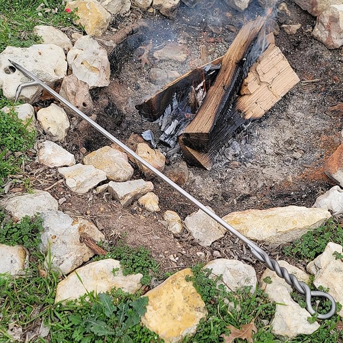 Fire Poker for Fire Pit Outdoor 40in Twisted Rope Design Stainless Steels Fireplace Poker for Fire Pit, Handmade Fire Pit Poker for Firewood Log Coals Campfire Wood Stove, Outdoor and Indoor Use