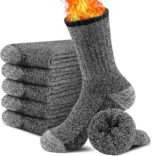 UUMIAER Merino Wool Socks for Men Hiking Thermal Warm Winter Crew Socks Thick Cushion Moisture Wicking Socks 5 Pairs
