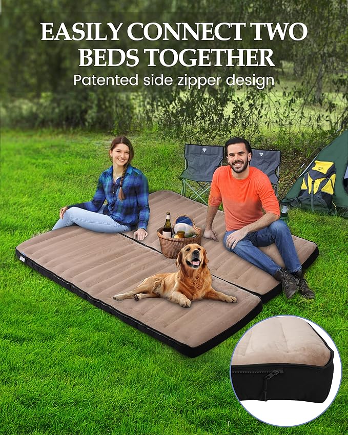 Inflatable Sleeping Pad for Camping, Extra-Thick 4.75" Single Air Mattress with Soft Velvet Top, Machine Washable, Family Lightweight 4-Season Pad for Traveling & Hiking, Brown