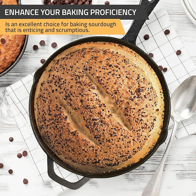 Utopia Kitchen Cast Iron Frying Pan 12 Inch, Cast Iron Chefs Pan, Pre Seasoned Skillet, Safe Grill Cookware for Indoor & Outdoor Use, Black