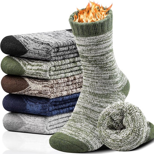 Yeblues 5 Pairs Thick Wool Socks Mens, Warm Winter Fuzzy Socks,Soft Hiking Socks Men Moisture Wicking Boot