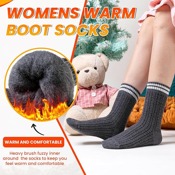 Velice Winter Warm Thermal Socks for Women Extra Thick Insulated Heated Crew Boot Socks for Cold Weather 5 Pairs