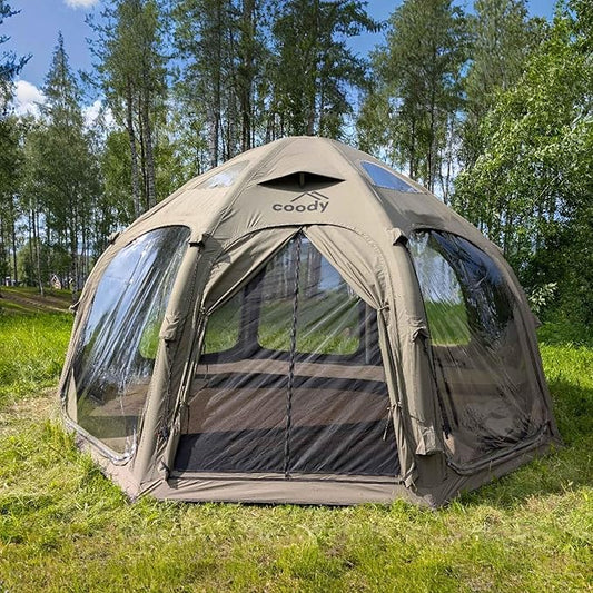 Coody | Rbm Outdoors Koala/Hub/Octopus Inflatable Tents for Camping with Stove Jack, 2/8/10 Person Luxury Canvas Blow Up Tent, 2 Room, Easy Setup Casa de Campaña, Large Inflatable House with Pump