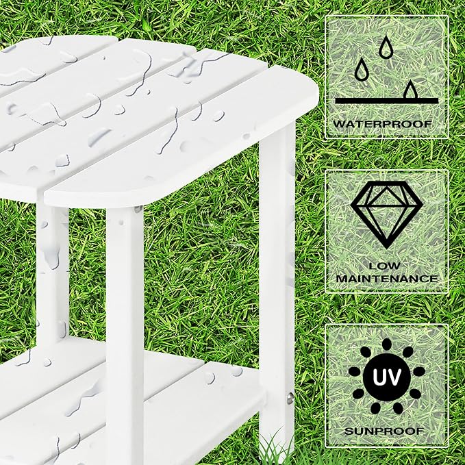 LZRS Double Adirondack Side Table, Outdoor Side Tables, End Tables for Patio, Backyard,Pool, Indoor Companion, Easy Maintenance & Weather Resistant(White)