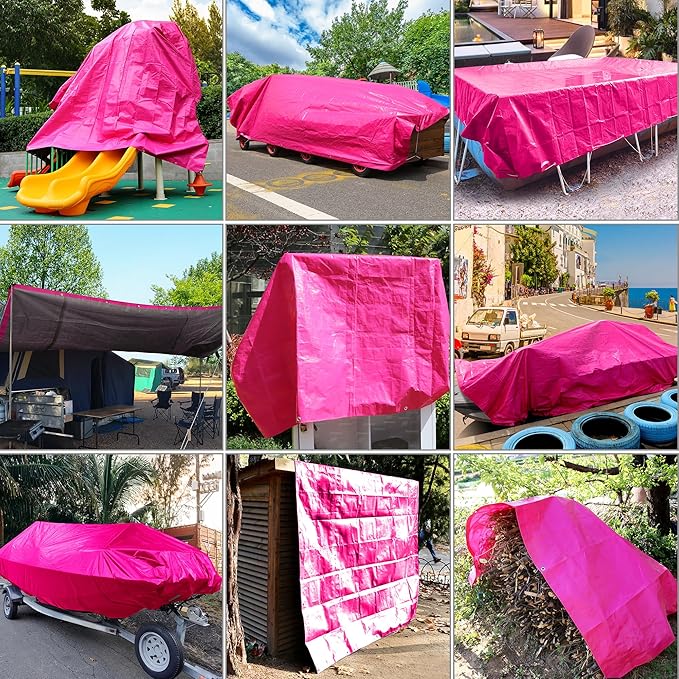 STARPYNG-12 Mil Pink/Silver 12x20 Feet Tarp-Heavy Duty Poly Tarp-Cover,Waterproof, UV Resistant, Weather Resistant, Cover Cars, Boats, Courtyards,Camping