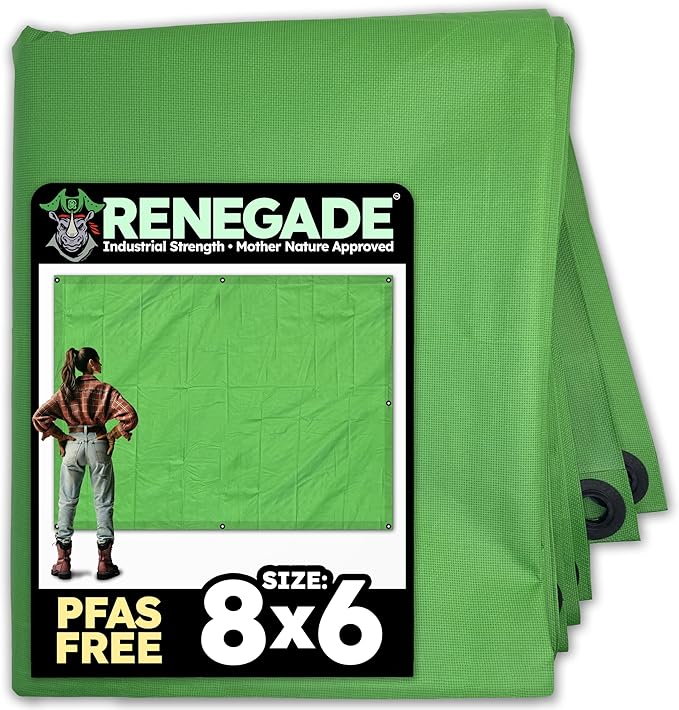 RENEGADE Industrial Tarp 8x6 ft Green – Heavy Duty, Waterproof, UV-Resistant, PFAS-Free – Multi-Purpose Cover for Camping, Landscaping, Construction & Vehicle Use