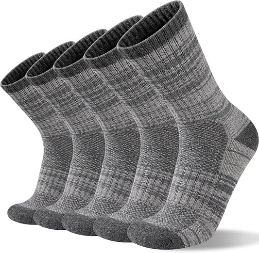 Merino Wool Hiking Socks for Men Moisture Wicking Cushion Thermal Warm Winter Crew Outdoor Boot Socks(5 Pairs)