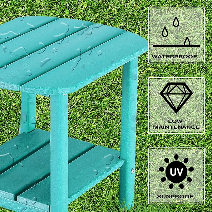 LZRS Double Adirondack Side Table, Outdoor Side Tables, End Tables for Patio, Backyard,Pool, Indoor Companion, Easy Maintenance & Weather Resistant(Turquoise)